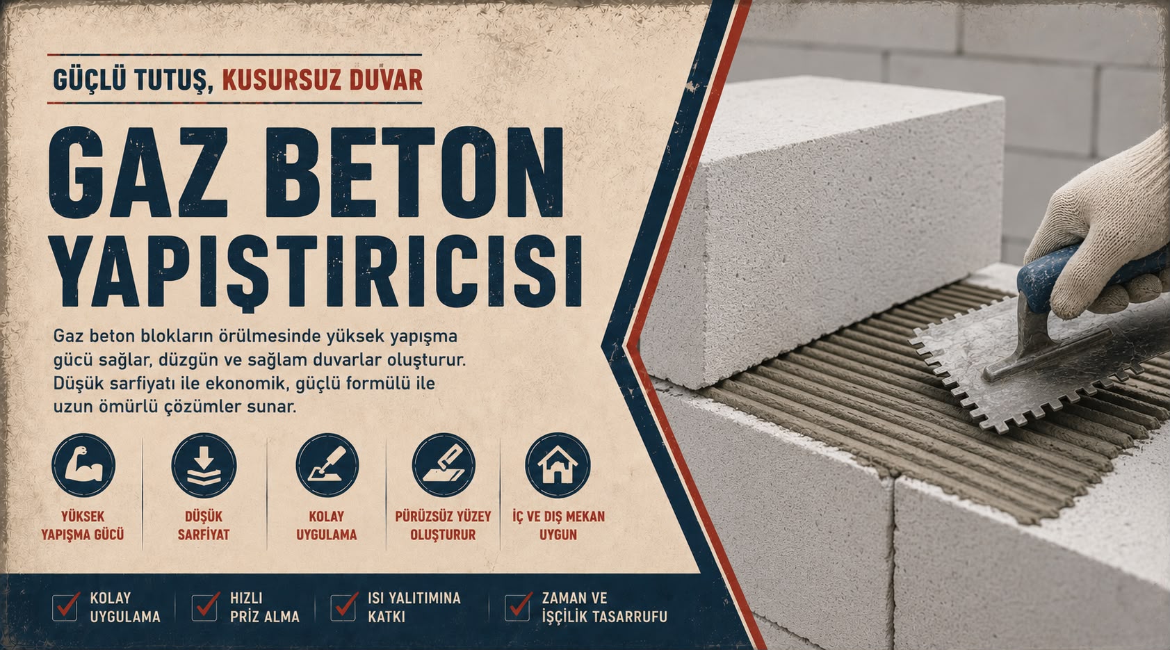 Gazbeton ve örgü harçları ürün grubu uygulama bannerı